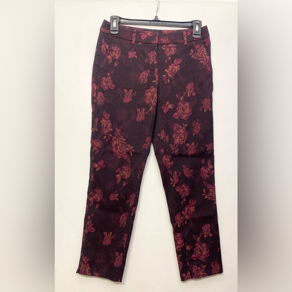 White House Black‎ Market The Slim Ankle Purple Maroon Floral Pants Womens 2P